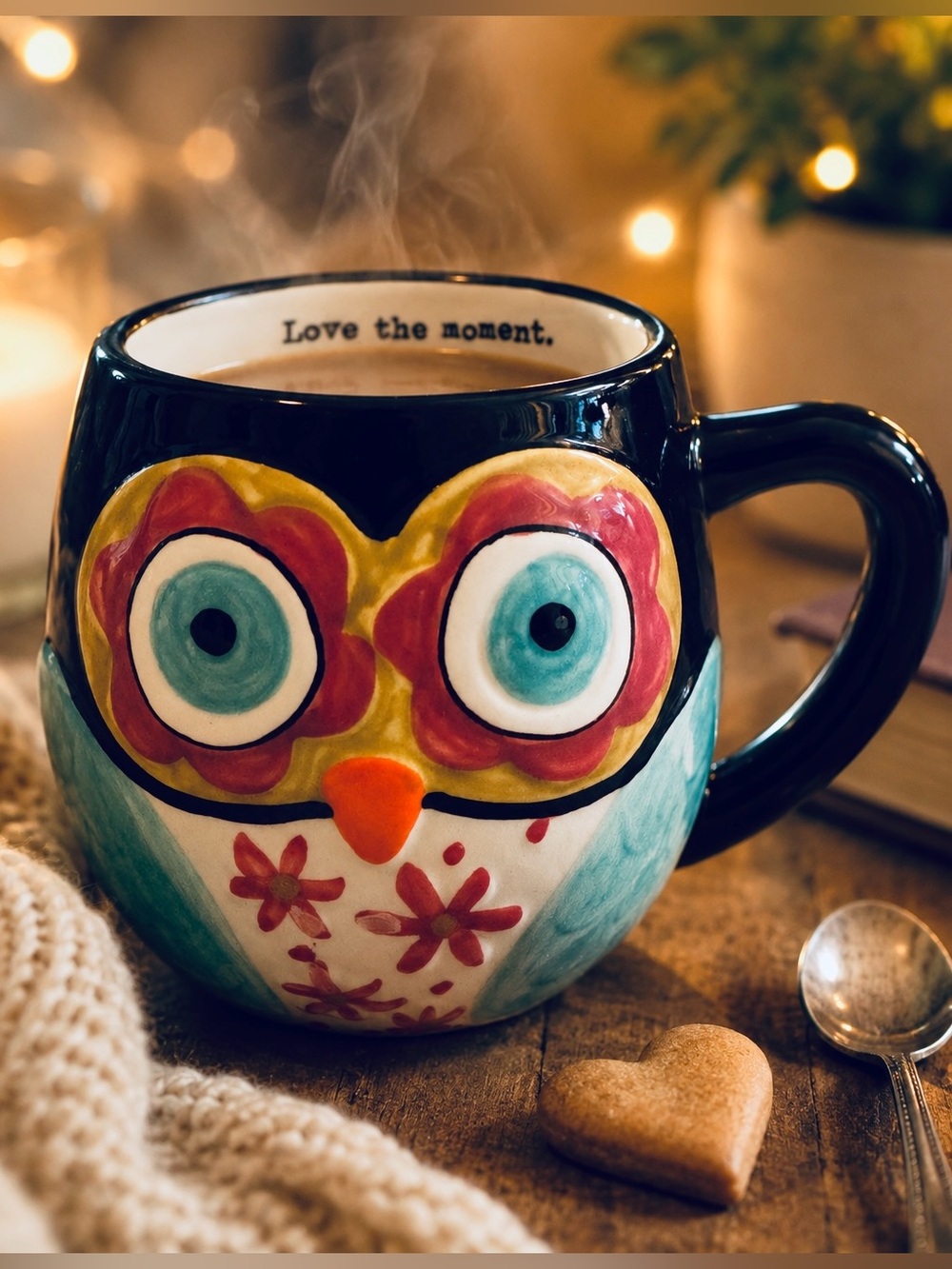 NATURAL LIFE Owl Mug ‘Love the Moment’ Be Happy Series, 16oz capacity